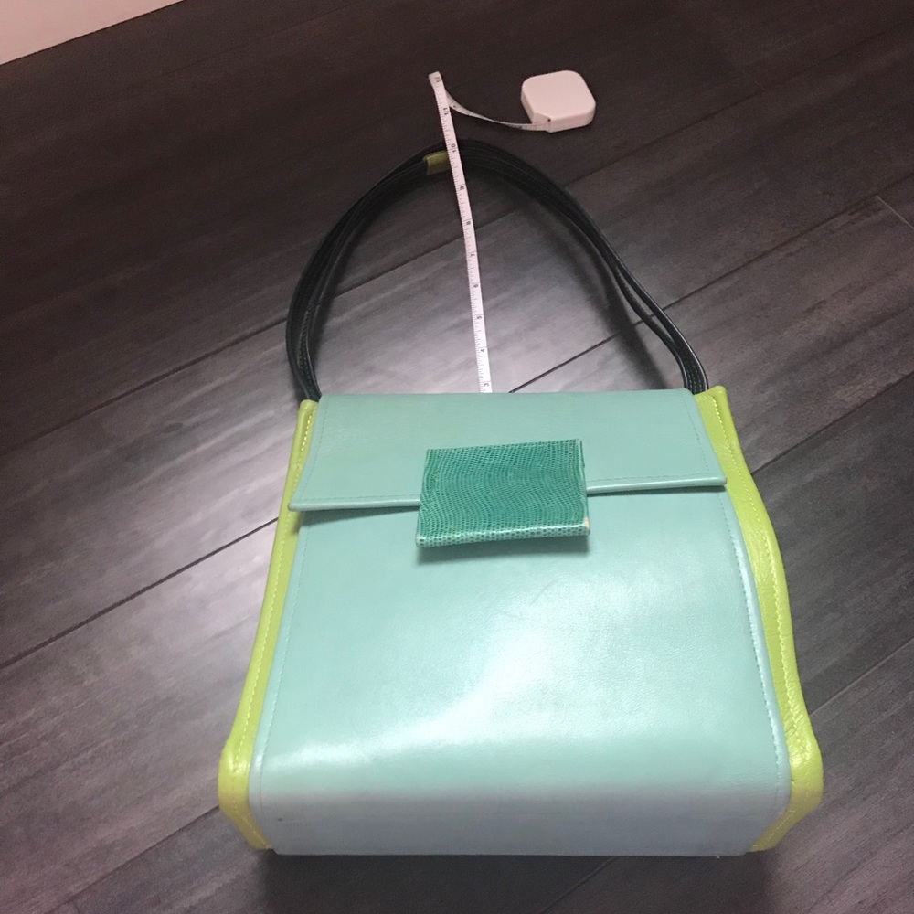 SOLD!! Hans Koch Ltd Soho NY leather bag 1 of a kind lime green blue rare VINT… - Picture 5 of 16